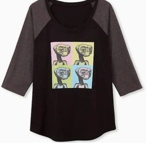 Torrid E.T pop art Black and Grey Sleeve Shirt size 2